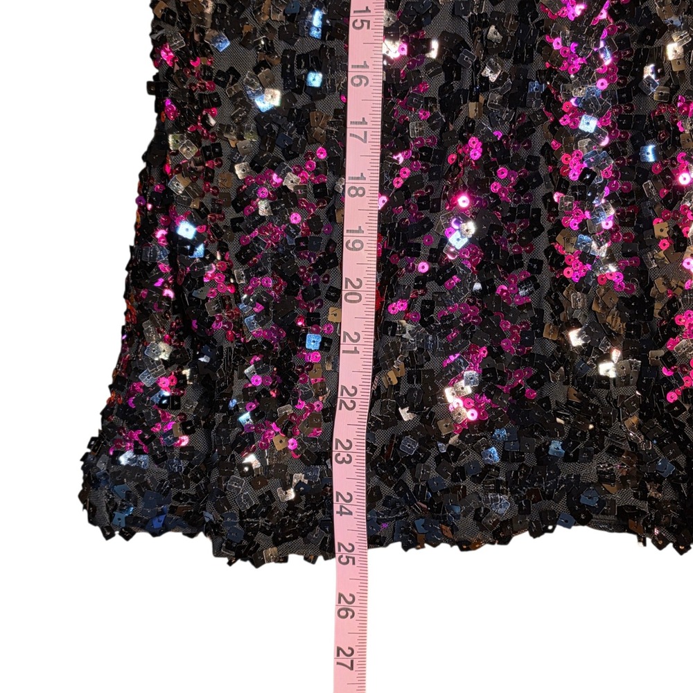 Y2K Wet Seal Womens Sequin Tank Top Black Pink V-Neck Adjustable Straps Size L - Picture 5 of 6